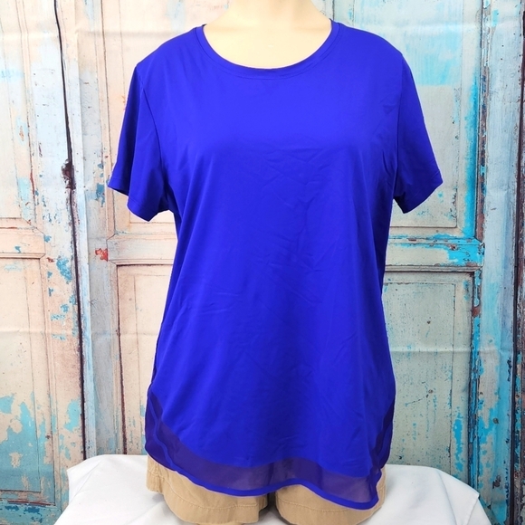ATHLETA Paradise Blue Short Sleeve UPF 50+ Cadence Tee Top - Picture 3 of 9
